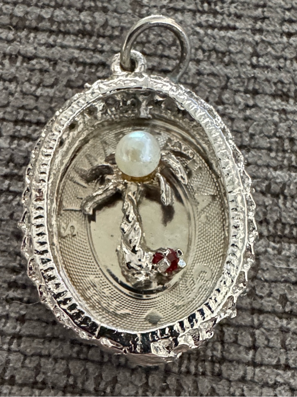 Vintage Sterling Silver St Mary Cruise Ship Mechanical Flip Charm Pendant Pearl